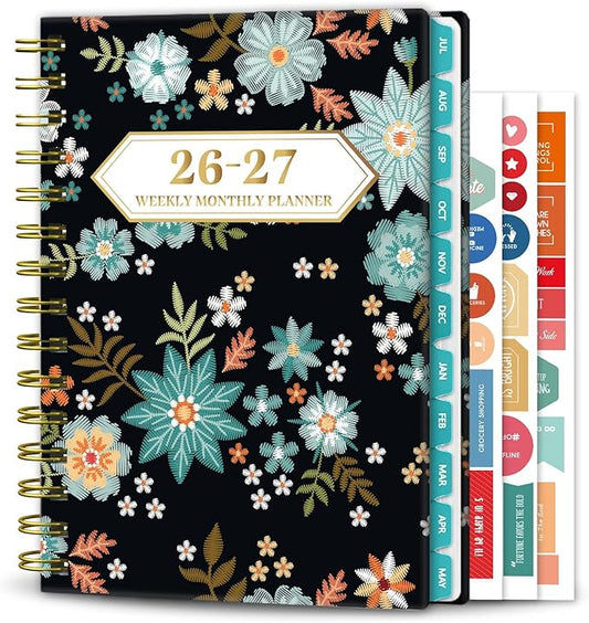 Planner 2026-2027, Academic Year Planner - Daily, Weekly & Monthly Calendar, Jul 2026 - Jun 2027, 6.3" x 8.5", Spiral Notebook with Tabs, Stickers & Inner Pocket, Ideal for School, Office, Home