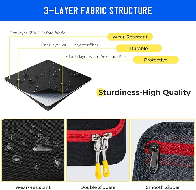 ECHSRT Large Capacity Pencil Case with Hidden Pocket, 1200D Oxford Fabric Zipper Pencil Pouch with Handle, Multi-Pocket Stationery Organizer for Office, College, Travel and Daily Carry, Black