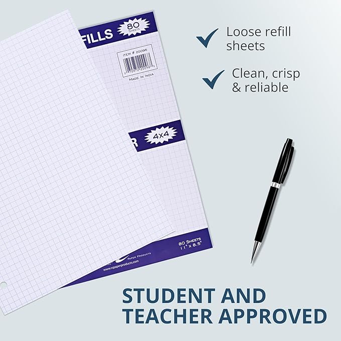 Roaring Spring Loose Leaf Paper, Notebook Filler Graph Paper, 11" x 8.5", 4x4 Grid, 80 Sheets, 3 Hole Punch