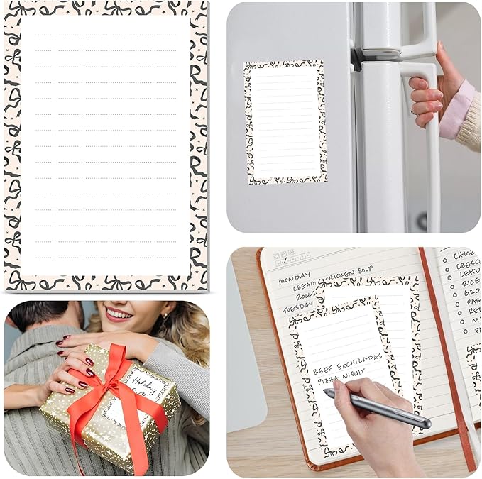 2 Pack Lined Sticky Notes 4x6 in, Cute Self-Stick Notepads with Lines, Large Memo Pads Strong Adhesive for Office, Home Cute Black Bowtie