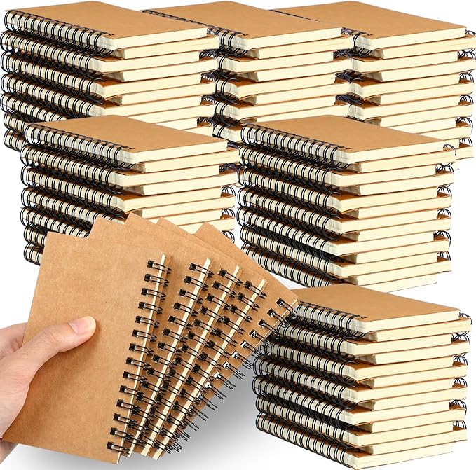 Jutom 150 Pcs Small Spiral Notebooks Memo Pads 3x5 Bulk Small Pocket Notebooks Mini Notepads with Lined Pages Mini Journals for Office School Work Supplies, 120 Pages (Kraft Color)