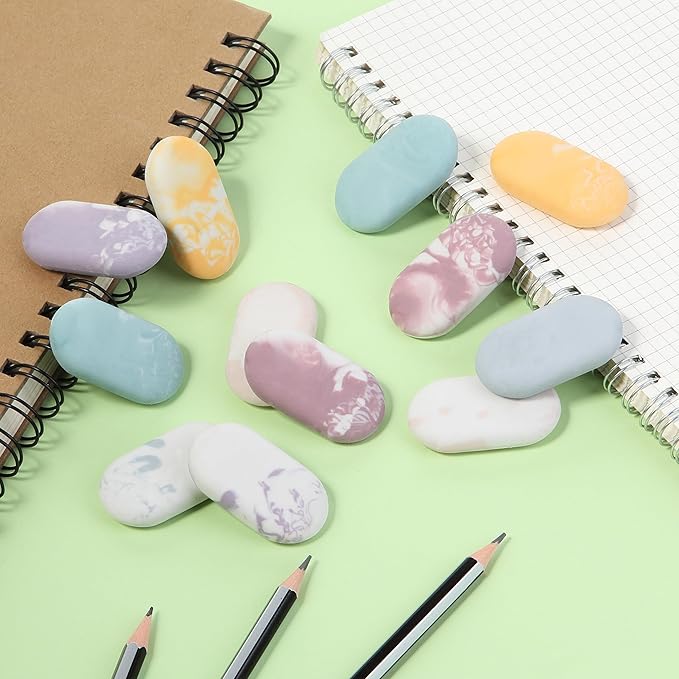 Mr. Pen- Marble Pencil Erasers, 12 Pack, 1" x 2", Soft Rubber Marble Pencil Erasers for School, Office, Art Sketching, Homework, Exams, Clean Smudge-Free Correction