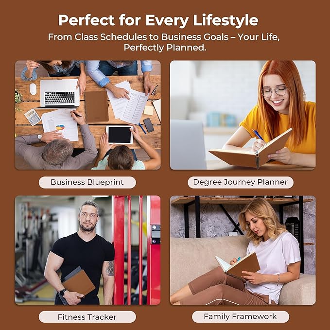 Planner 2026-2027 Daily Weekly and Monthly,8.5"x6.5",18 Months Spiral Bound Calendar Agenda with Self-adhesive Pen Holder,2026 Academic Plan with Vegan Leather Soft Cover,Brown