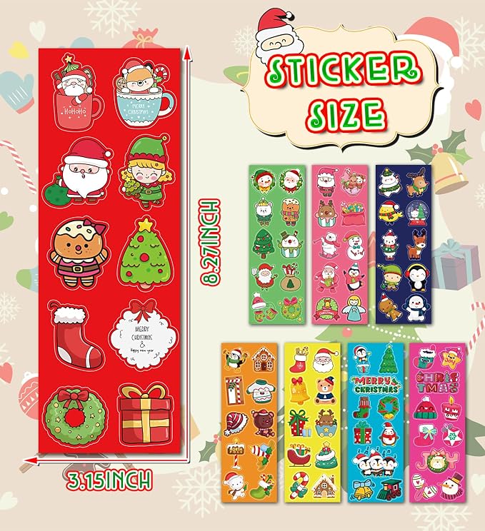 Christmas Stickers, Stocking Stuffers for Kids, 40 Sheets with 400 Stickers | Christmas Stickers for Kids, Christmas Crafts for Grandkids, Xmas Games Party Favors Supplies Gifts for Kids Ages 3 4 5 6 7 8