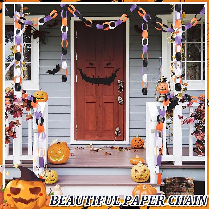 Lincia 600 Sheet Paper Chain Garland Strips 1x8 Inch with Double Sided Tape, DIY Construction Paper Chains for Birthday Wedding Holiday Party Decorations, Crafts Supplies (Purple Black)