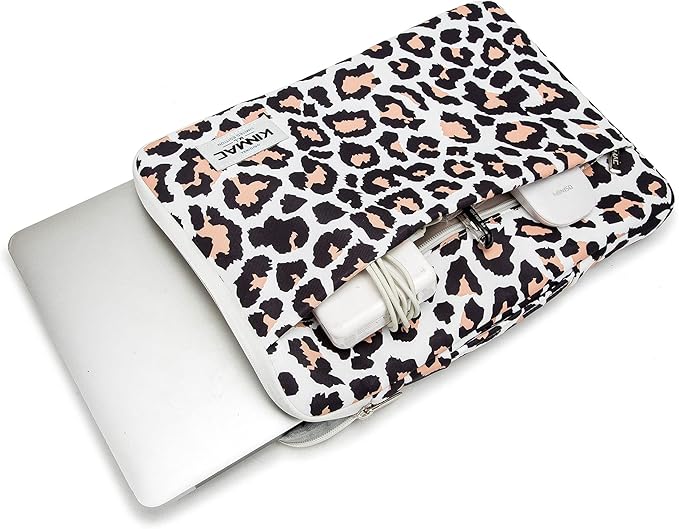 Kinmac 360 Degree Protective Laptop Sleeve Case Bag with Handle for MacBook Air 15 inch and 15 inch-15.6 inch HP Lenovo Dell ASUS Acer Laptop (Leopard-Pink)