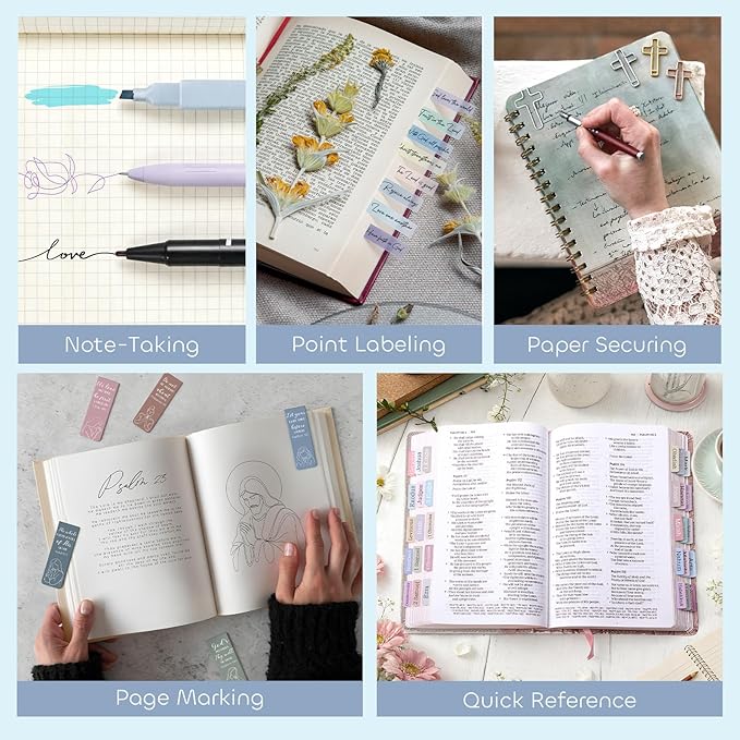 53 Pcs Bible Study Supplies, Bible Study Kit Journaling Supplies with 12 Bible Highlighters No Bleed and Tabs, 6 Pens, 6 Bookmarks, Books of the Bible Sticker and More, Christian Gifts for Women
