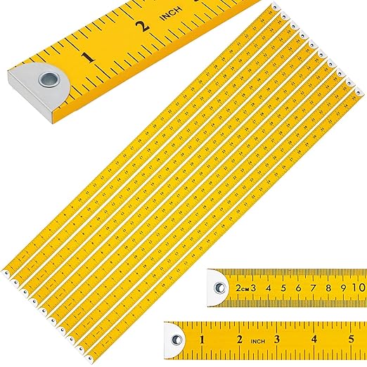 Hoteam 10 Pcs Heavy Duty Wooden Yardstick 36 Inches Natural Wood Yard Stick Ruler with Hang Hole Metal Tips 1/4-inch-thick Yardstick Ruler Metal Ends Meter Stick Clothing Measuring (Yellow)