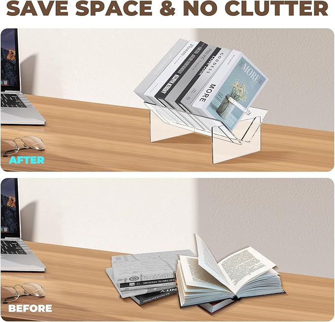 Jusalpha Clear Acrylic Desktop Bookshelf, Modern Storage Organizer, Office Home Display Rack