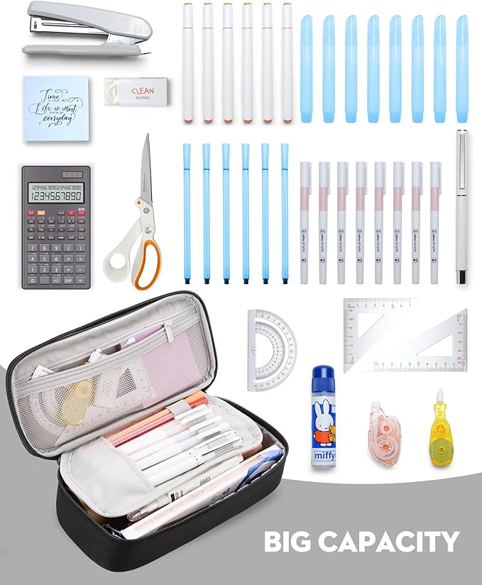 YOKUMA Pencil Case,Large Capacity Pencil Pouch,Aesthetic Zipper Pencil Box, Back to School Supplies for College Student Teen Adults,Travel Essentials,Electronic Cable Organize