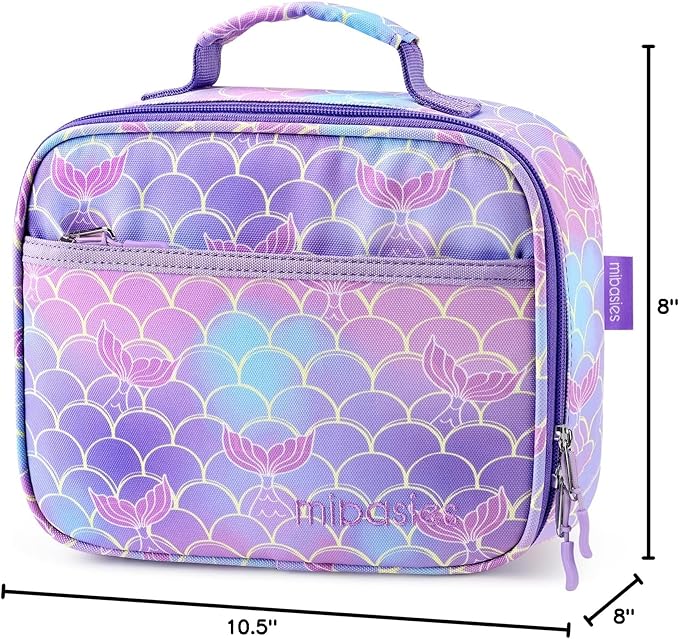 mibasies Kids Lunch Box for Girls Toddler, Insulated and Reusable Lunch Bag for School, Mermaid Tail