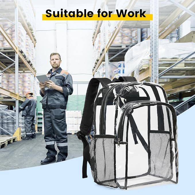Vorspack Clear Backpack Heavy Duty - Transparent See Through Backpacks Extra Large Clear Bookbag for College Work Travel - Black
