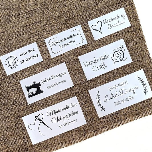 100pcs Pre Cut Custom Iron on Labels Personalized Fabric Label Clothing Tags Custom Logo White Silky Satin Name Label