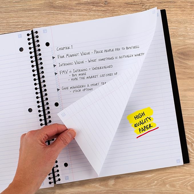 Five Star Advance Spiral Notebook + Study App, 1 Subject, College Ruled Paper, 8-1/2" x 11", 100 Sheets, Spiral Guard, Movable Tabbed Dividers, Black (820012A-ECM)