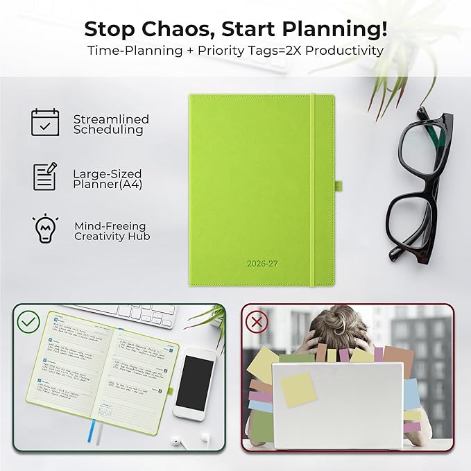Weekly Monthly 2026-2027 Planner (July 26-Dec 27),11.5"x8.5",18 Months Agenda Plan with Month Tabs & Pocket,Expenses/Note Pages, Academic Calendar with Vegan Leather Cover,Wasabi Green