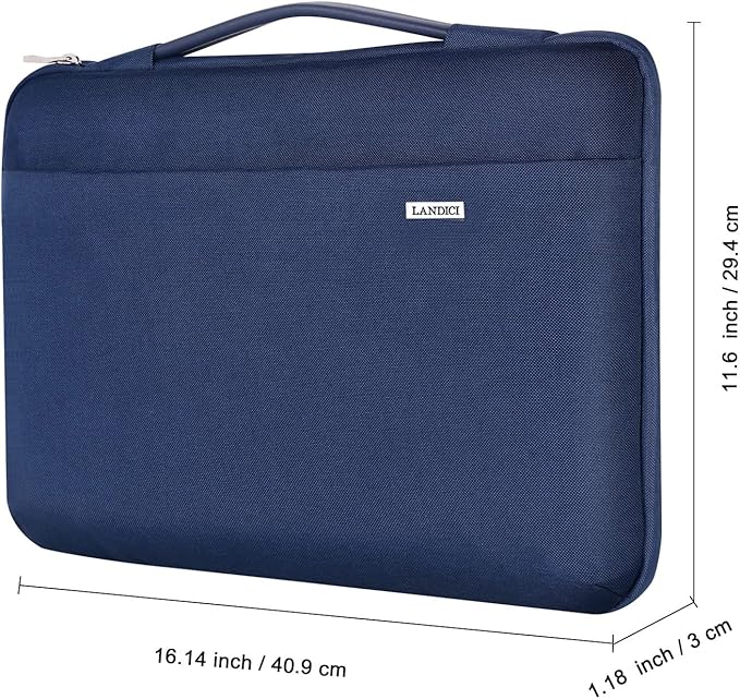 LANDICI 360°Laptop Sleeve Case 15.6 16 Inch Compatible with MacBook Pro 16 M1/M2/M3/M4 2019-2025, 15.6-16” Hp Dell Lenovo Acer Asus, Waterproof Computer Bag Cover with Handle, Blue