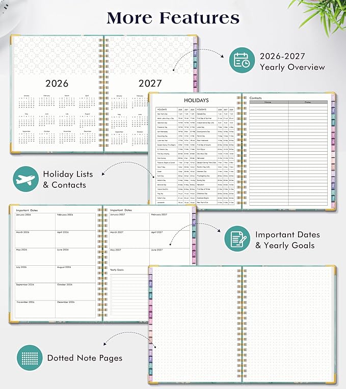 Academic Planner 2026-2027, 18 Months Weekly and Monthly Hardcover Planner, July 2026 - December 2027, 8.5" x 11" A4 Large Daily Calendar Planner Book with Tabs, Spiral College School Agenda Organizer for Student Teacher, Teal Marble