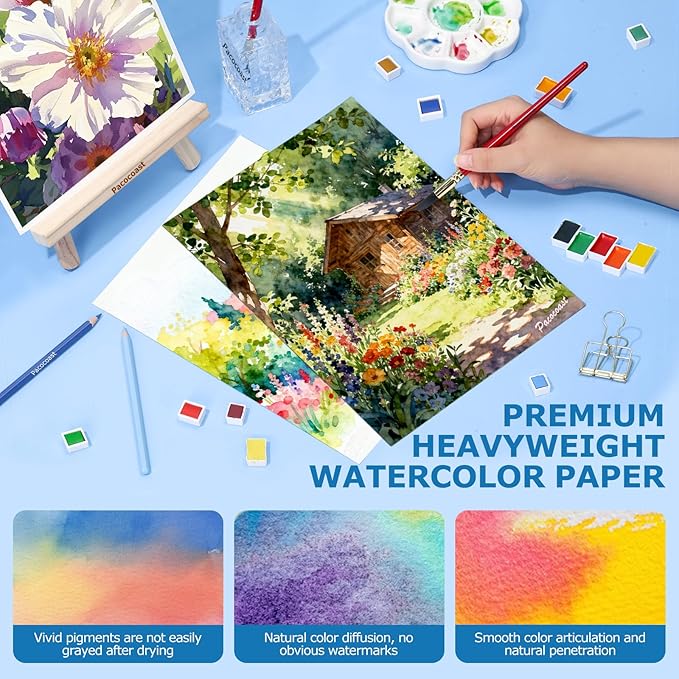 Pacocoast 9"X12" Watercolor Paper - Pack of 2 (40 Sheets), Glue-Bound Cold Press Art Paper, Artist-Grade Sketchbook, Water Color Journal Notebook, Ideal for Adults, Beginners, Teal