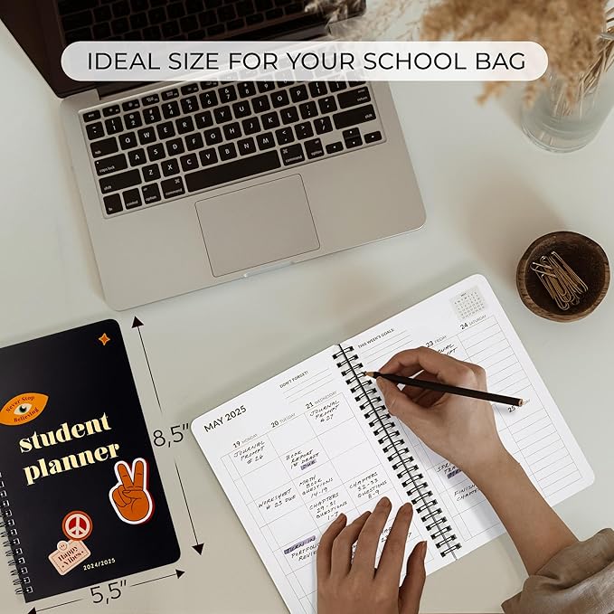 Aesthetic 2025 Student Planner To Stay Organized - A Beautiful 8.5" x 5.5" Planner for Middle and High School Students with Weekly & Monthly Spreads For The 24-25 Academic Year