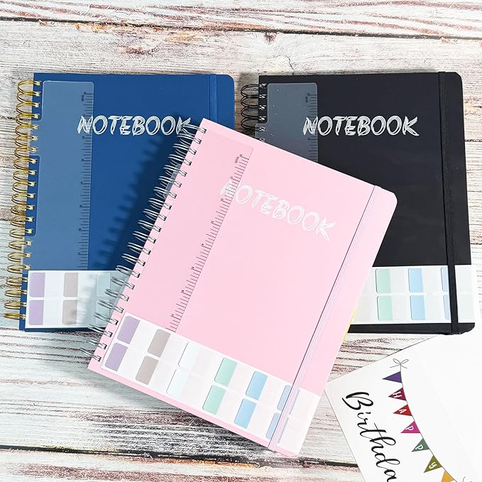 5 Subject Notebook College Ruled, 300 Pages A4 Hardcover Spiral Notebook with Removable Dividers Tabs, 8.5" x 11" Large 100GSM Lined Journal Notebooks for Work School