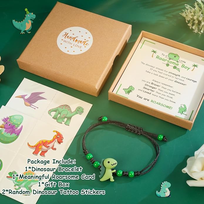 PEALICIOUS Dinosaur Bracelets for Boys, Back to School Birthday Son Gifts | First Day of Kindergarten Bracelet, Adjustable Dino Gifts Match Dinosaur Costume, Birthday Gifts for Boys Son Grandson