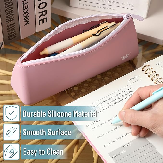 Mr. Pen- Silicone Pencil Case Pouch, Dusty Pink, Aesthetic Triangular Design, Multipurpose, Aesthetic Pencil Case Small, Silicone Makeup Bag
