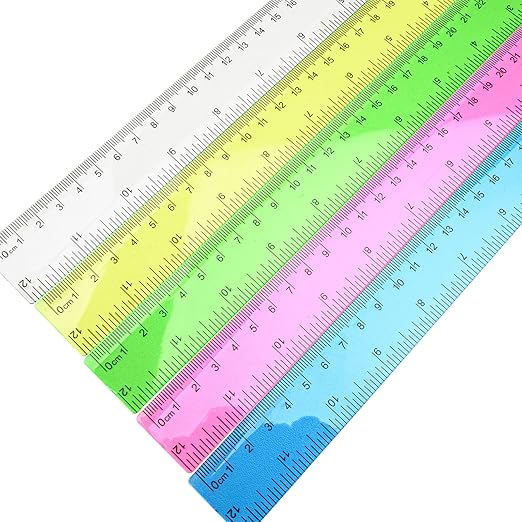 5-Piece Transparent Red Plastic Ruler Set, 12 Inch (30cm), Clear Ruler, Plastic Construction, Ideal for Artists, Designers, Architects, Engineers, Students