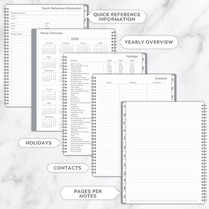 2026-2027 Planner/Calendar - Academic Planner 2026-2027, Planner Weekly and Monthly, July 2026 - June 2027, A5(6" x 8.4"),Grey, Planner Book with Tabs, Strong Twin-Wire Binding, Inner Pocket, Ideal for Office School Supplies, Enterprise
