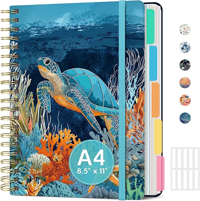 Large Spiral Lined Notebooks for Work with Removable Dividers & Tabs, 8.5"x11" Pretty Hardcover 5 Subject Notebook Journal for Women, College Ruled, Perfect for Study & Office Organization, 280 Pages, Deep Bearings