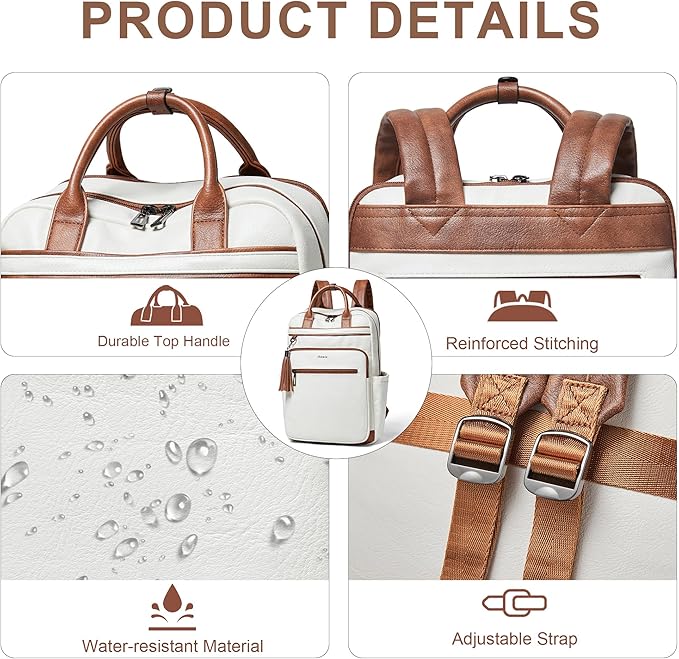 Shrrie Laptop Backpack for Women 15.6 inch Travel Leather Backpack Purse Work Computer Backpacks for Business College Beige