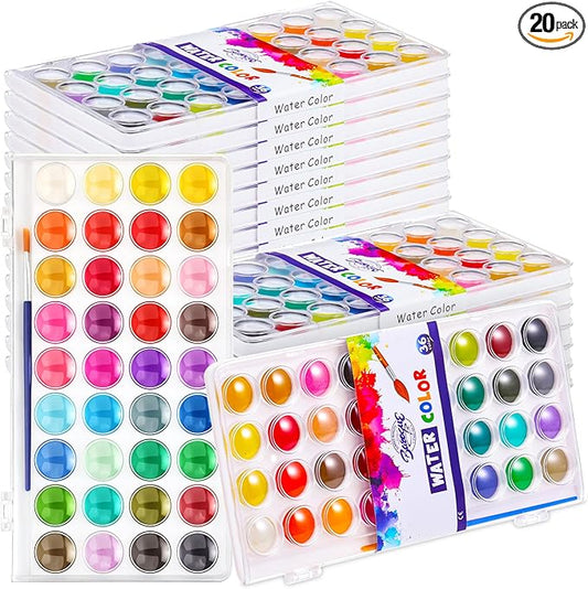 Nuanchu Gifts Bulk Watercolor Paint Washable Watercolor Paint Kits Palette and Brushes Portable Water Color Supplies for Adults, Beginners Artists Graduation Gift(20 Pack,36 Colors)