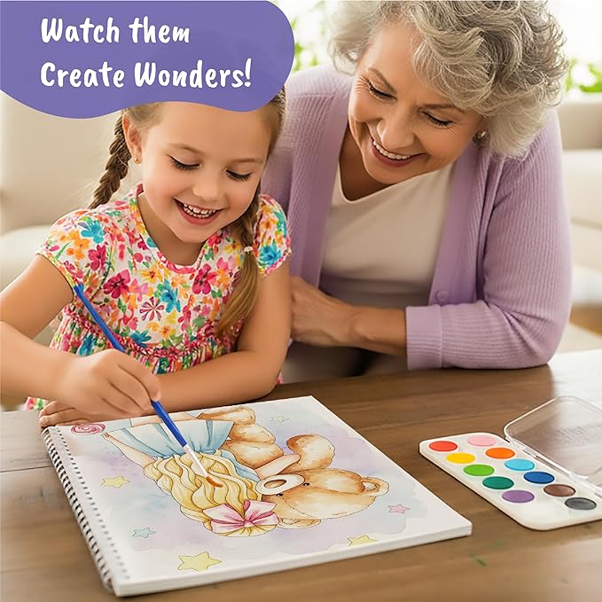 Water Coloring Book for Beginners Painting Kits for Kids Ages 5 and Up, Watercolor Paint Book with 12 Paint Palettes, 1 Brush, and Guides, Fashion Painting for Girls with 15 Pre-Drawn Models