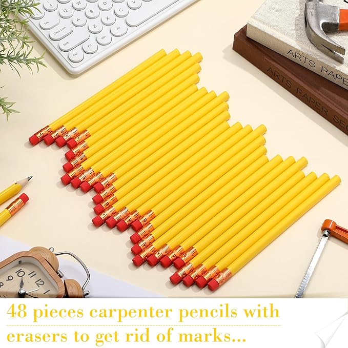 Fainne 48 Pack Jumbo Round Pencils, Wooden Fat Pencil with Black Core Bulk for Carpenters Workers Woodworkers Framers Beginners Students Teachers DIY Project(Yellow)