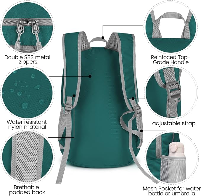 ZOMAKE Lightweight Packable Backpack, 28L Foldable Daypack (Olive Green) | Light Hiking Backpacks Water Resistant Collapsible Day Pack for Travel, Everyday Carry, Multi-Pocket Layout, Heavy Duty Nylon