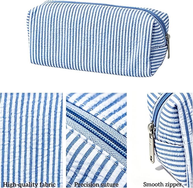 Pencil Case, Pencil Pouch for Women, Pencil Case Small, Pencil Pouch Aesthetic (Striped navy blue)
