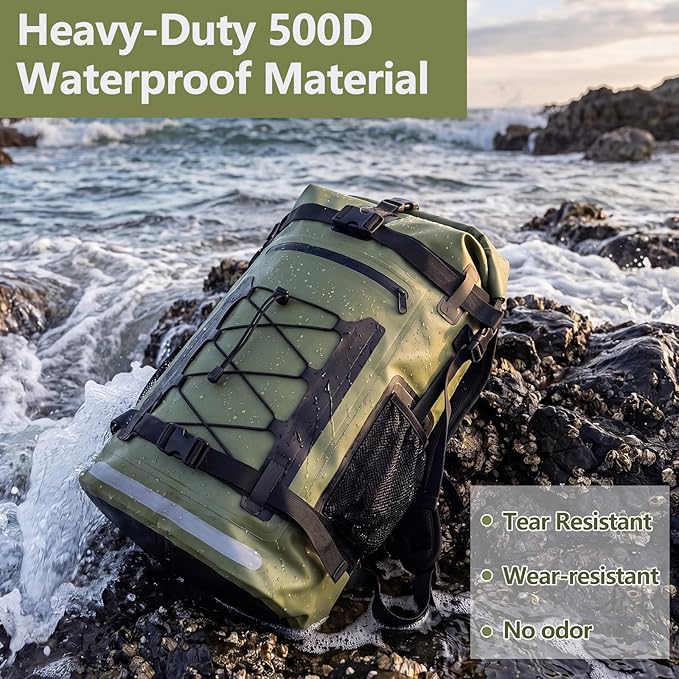 Pimoys Waterproof Backpack, 40L Heavy Duty Dry Bag Backpack, Roll-Top Hiking Travel Backpack, Heavy Duty Floating Waterproof Bag for Kayaking, Hiking, Rafting, Camping, Boating- Men/Women