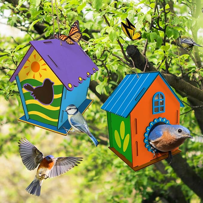 Heyzeibo 2Pack Bird House Craft Kits for Kids to Build and Paint Birdhouse, DIY Wooden Arts and Crafts Easter Gifts for Girls Boys Toddler