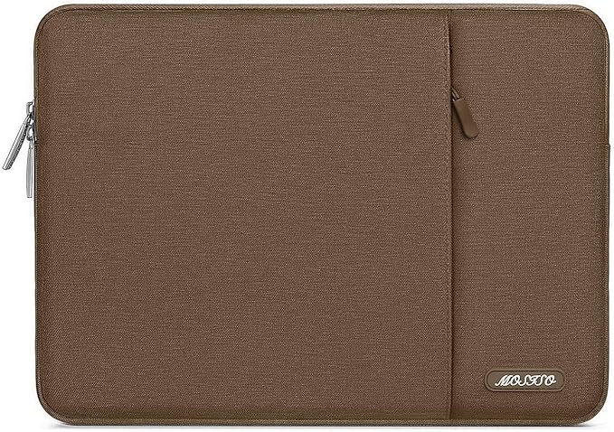 MOSISO Laptop Case 13.3 inch, 13-13.3 inch Laptop Sleeve Compatible with MacBook Air/Pro 13/Pro 14 M5 M4 M3 M2 M1, HP Dell ASUS Lenovo,Polyester Vertical Computer Sleeve Bag with Pocket, Light Brown