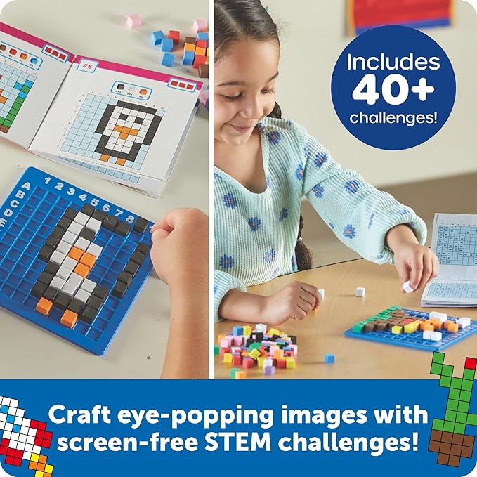 Learning Resources STEM Explorers Pixel Art Challenge - Science Kits & STEM Activities for Kids, Pattern Blocks, Fine Motor Skills, Math Manipulatives, Sorting and Counting, Gifts for Boys and Girls