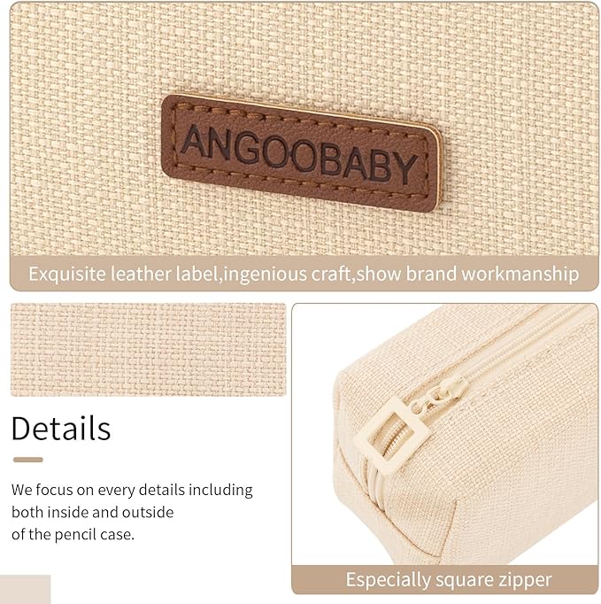 ANGOOBABY Small Pencil Case Student Pencil Pouch Coin Pouch Cosmetic Bag Office Stationery Organizer For Teen School-Beige