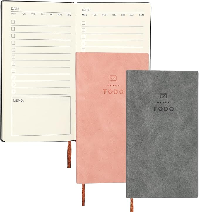 PATIKIL 2Pcs Planner Notebook, A6 100 Sheets Undated to Do List Daily Weekly Monthly Goals Tracker Pocket Notebook for Office Study Time Management Fitness Weeding, Pink/Grey