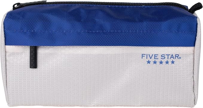 Five Star Pencil Pouch 9-Pocket Zipper Storage Organizer Case for Office Supplies Earbuds Chargers Cables Makeup, Tan/Blue (505600C)
