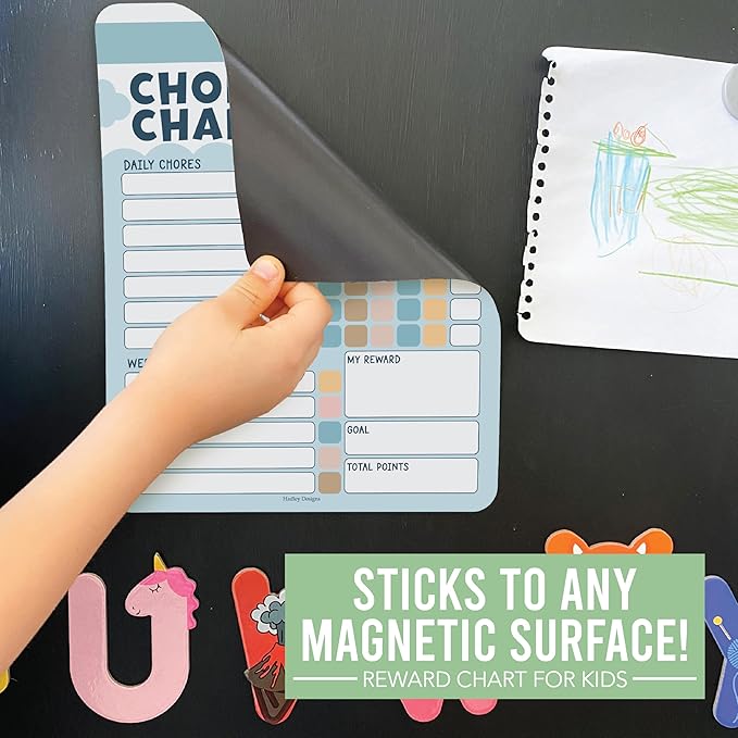 Hadley Designs Magnetic Chore Chart for Kids – Reward Chart for Kids, Dry Erase Responsibility Board for Children at Home, Fridge Behavior Tracker for Daily & Weekly Tasks, Boho Toddler Chore Board