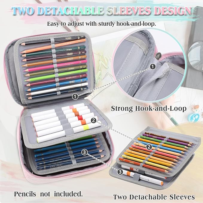 Large Pen Pencil Case,VONXURY High Capacity Art Colored Pencil Pouch Portable Stationery Organizer With 2 Detachable Layers 54 Slots Multiple Zipper Pockets for School Office College