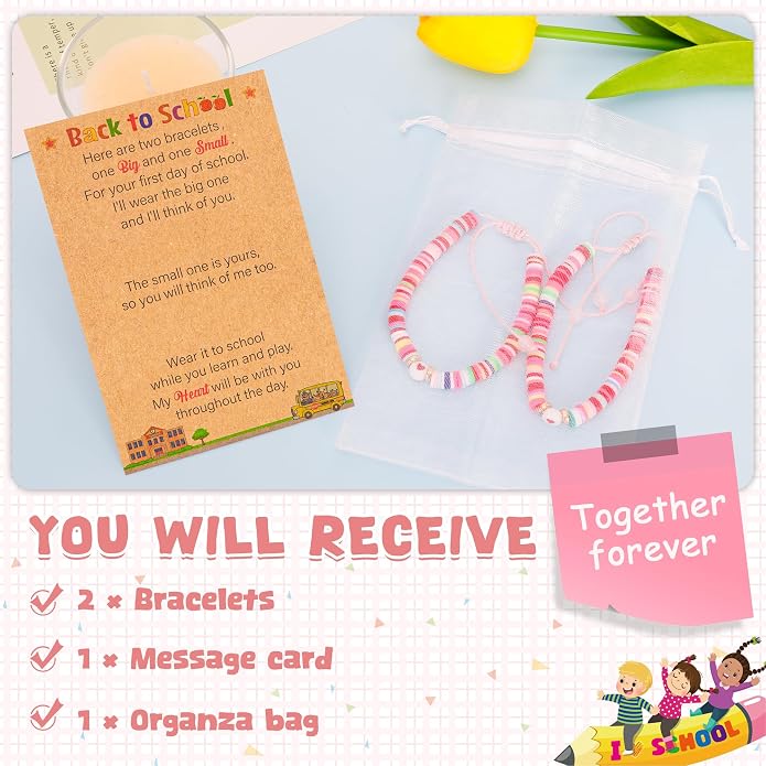 EOBOH Back to School Supplies, Back to School Bracelet Mommy and Me, Prek Matching Wish Bracelets Set, Adjustable Bracelet for Boys Girls Gifts Stuff Bulk