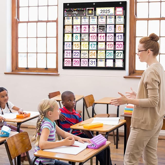 119 Pcs Classroom Calendar Pocket Chart Black Monthly Bulletin Board Set Seasons Festival Weather Farmhouse Calendar Set for Classroom Decoration Back to School Supplies(Wildflower)