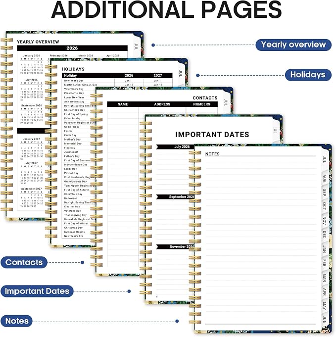 Planner 2026–2027, Weekly & Monthly Academic Organizer for School Year, Jul 2026–Jun 2027, Hardcover Planner with Tabs, Back to School Essential, 6.3" x 8.5", Wildflower Meadow