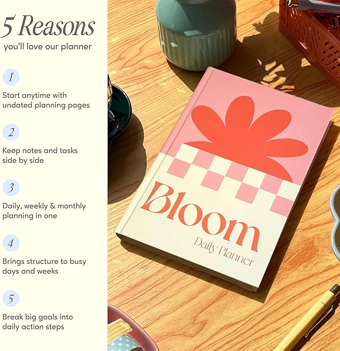 Notcoy Undated Daily Planner and Notebook, Aesthetic Hardcover Productivity Planner with To-Do List, Habit Tracker, Weekly & Monthly Views - Bloom