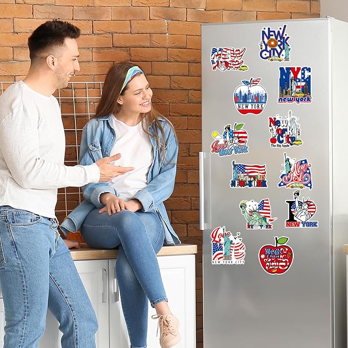 Wxiben New York Fridge Magnet - 12Pcs New York Souvenirs Gifts NYC Refrigerator Magnets USA Flag Statue of Liberty Fridge Magnetic Stickers for Home Office Kitchen Locker Traveler Tourist Gift