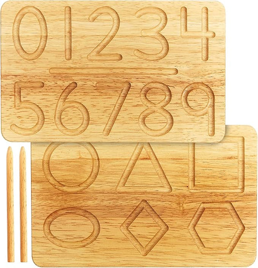 Montessori & Me Wood Number Tracing Board - Montessori Numbers and Shapes Complements Wooden Letter Tracing Board - Large Wooden Print Numbers for Toddler to Preschool
